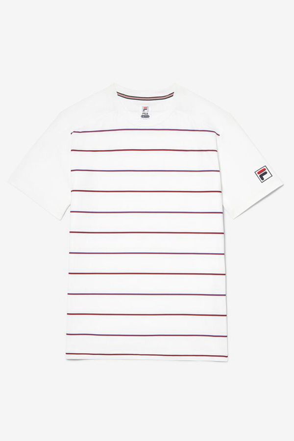 Camisetas Manga Corta Fila Hombre Blancas / Rayadas - Striped Sleeve Tennis - España 025836DZX